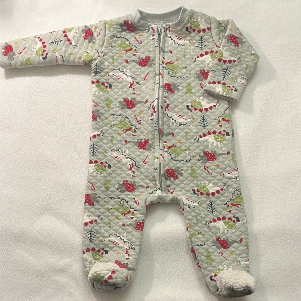 Chick Pea Quilted Footie with Red and Green Patterns